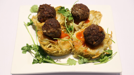 Spaghetti Nests with Meatballs Recipe | Dawat