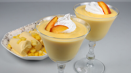 Cream Peach Pudding Recipe | Lazzat