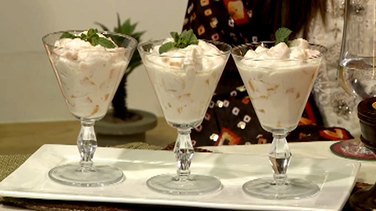 Cream Peach Pudding Recipe | Lazzat