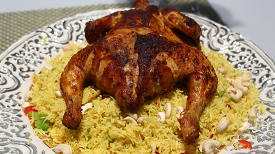 Roasted Chicken With Cashew Rice Recipe | Masala Mornings